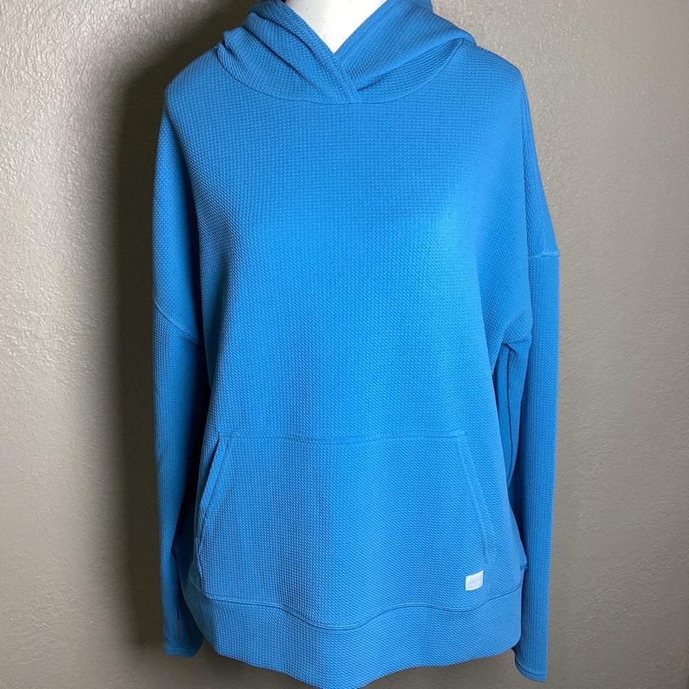 Soybu Women's Blue Waffle Knit Pullover Hoodie Thumbholes Size Large 1805036